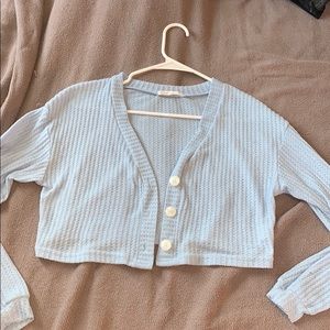 Very cute light blue button up sweater crop top